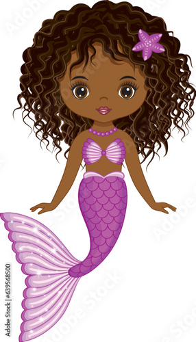 Vector Beautiful Black Mermaid with Purple Fishtail