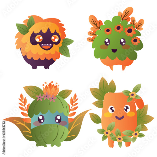 set of cute plant monsters