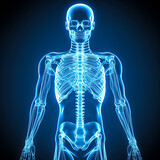 X-Ray image of a skeleton or human. Concept of medical tech, fractures and diagnosis. isolated on black background.