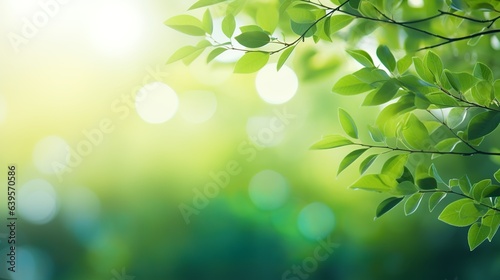 Spring or summer defocused background frame with lush foliage and bokeh in nature, Generative AI