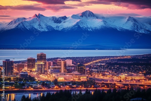 Cityscape of Anchorage, Alaska. Generative AI photo