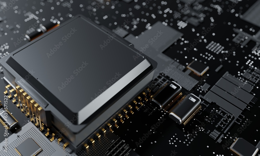 Closeup 3d rendering, Central Computer Processors CPU concept Technology background Microprocessor chipset central processor unit Cyber and futuristic concept, hardware, AI, electronics Closeup 3d rendering, Central Computer Processors CPU concept Technology background Microprocessor chipset central processor unit Cyber and futuristic concept, hardware, AI, electronics