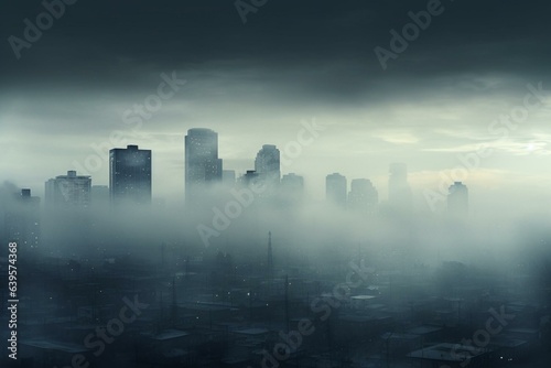 Misty urban skyline. Generative AI