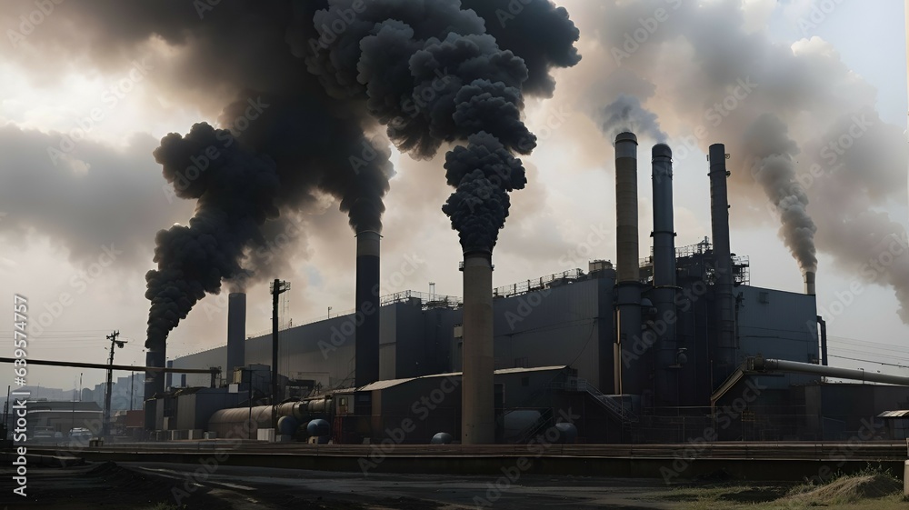 A factory belching out thick, black smoke, the air around it heavy with toxins, Air Pollution 