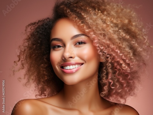 Beauty portrait of a black female model with flawless skin an beautiful hair, generative ai