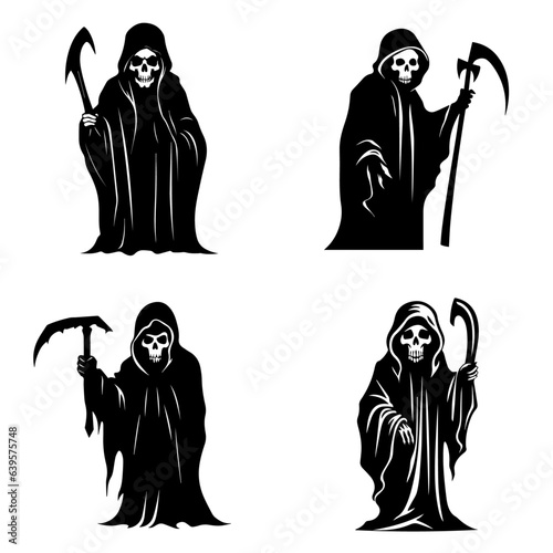Collection of simple flat Grim Reaper vector. Halloween Grim Reaper cartoon. Cartoon spooky character