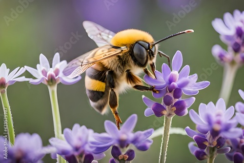 The bee collects nectar from lavender. © Pretty Panda
