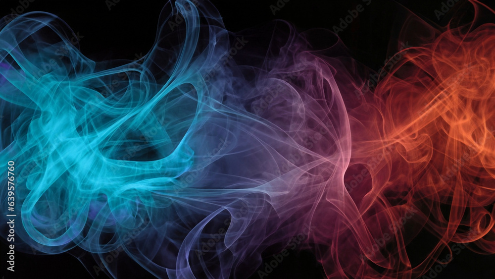 Color smoke abstract background. Cold and hot contrast. Defocused blue red contrast. Vapor floating cloud texture. Generative AI - obrazy, fototapety, plakaty 