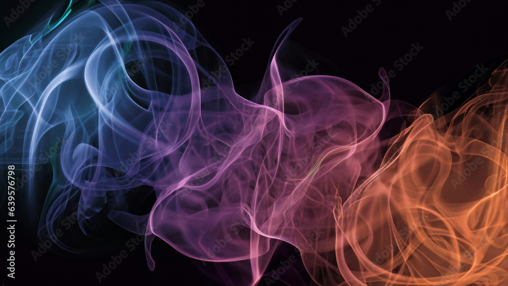 Fototapeta premium Color smoke abstract background. Cold and hot contrast. Defocused blue red contrast. Vapor floating cloud texture. Generative AI