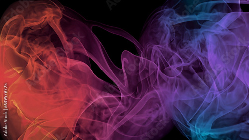 Color smoke abstract background. Cold and hot contrast. Defocused blue red contrast. Vapor floating cloud texture. Generative AI