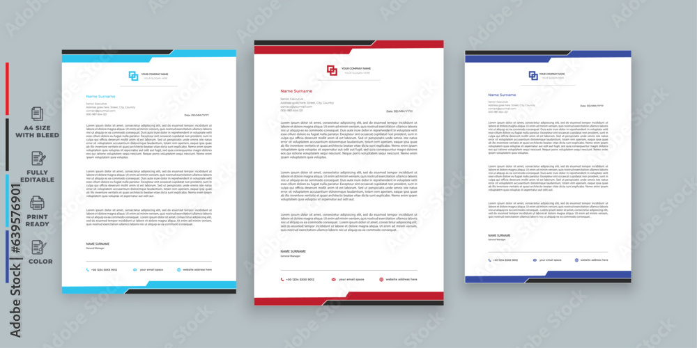 Business Letterhead corporate creative business company minimal clean unique template design.letterhead Colorful red, green, yellow, blue design stationary project. Multipurpose  abstract, elegant