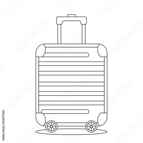 Vector linear illustration, contour drawing of a suitcase on a white plain background. Educational coloring page.
