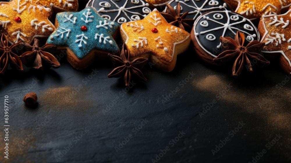Christmas food baking cookies sweets. Merry christmas and happy new year. Festive background. generative ai Christmas food baking cookies sweets. Merry christmas and happy new year. Festive background. generative ai