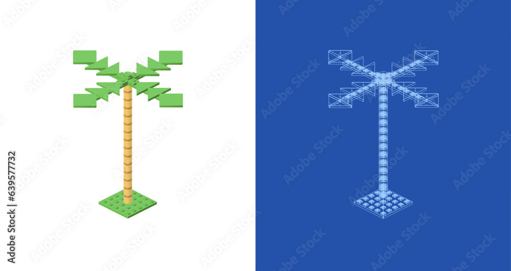 Concept with palm tree in isometric style for print and decoration . Vector illustration. Concept with palm tree in isometric style for print and decoration . Vector illustration.
