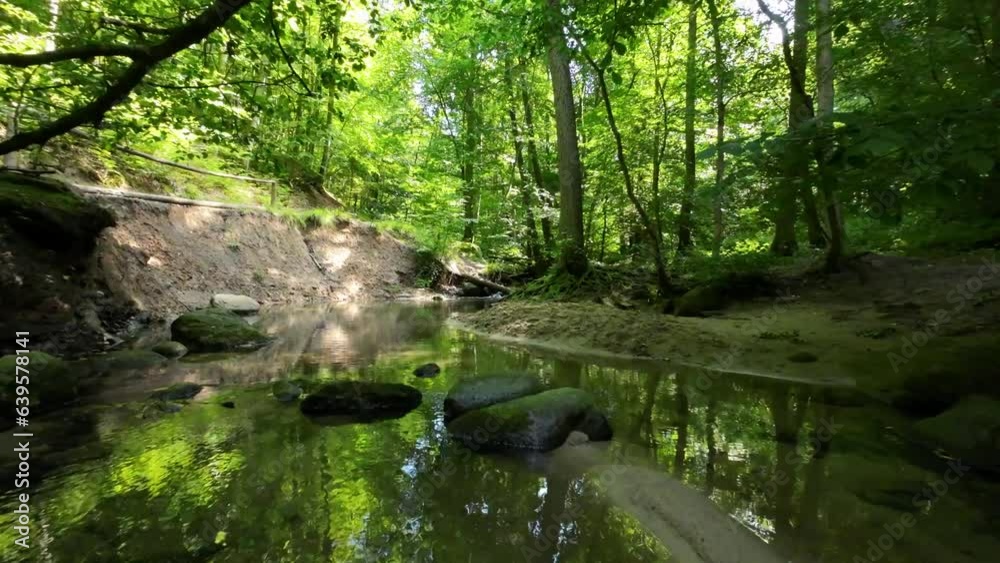 A small Creek near Gdynia, Poland. FPV drone flight through calming creek. A small Creek near Gdynia, Poland. FPV drone flight through calming creek.