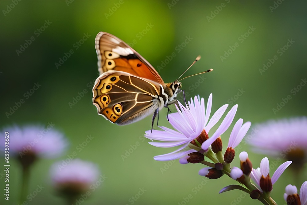 Fototapeta premium Brown butterfly perched on plant