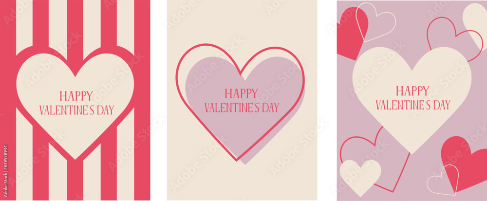 pink background with hearts valentine's day card set minimalist modern heart design red beige pink