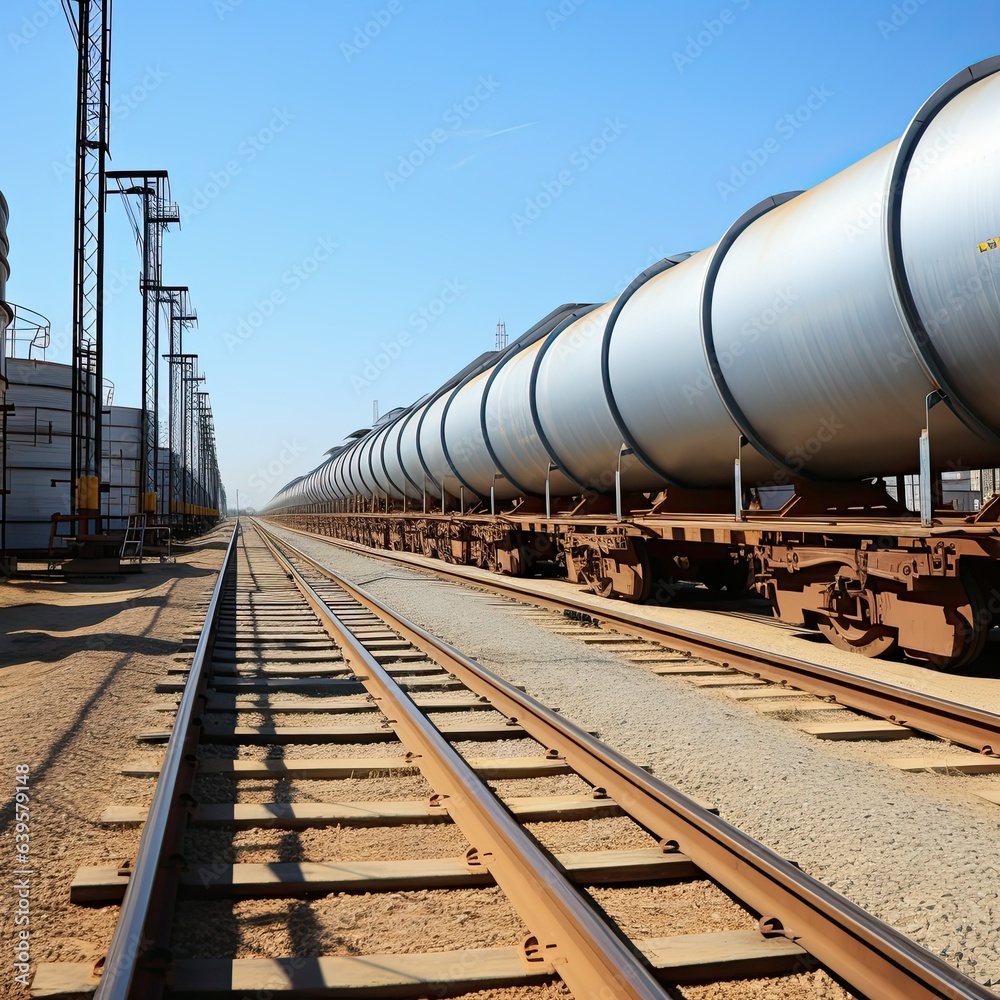 Naklejka premium stocks of grain in granaries. grain deal concept, metal racks for grain storage next to railroads
