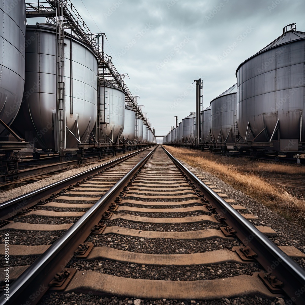 tocks of grain in granaries. grain deal concept, metal racks for grain storage next to railroads tocks of grain in granaries. grain deal concept, metal racks for grain storage next to railroads