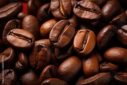 Roasted Coffee beans background, close up texture and copy spase, top view.