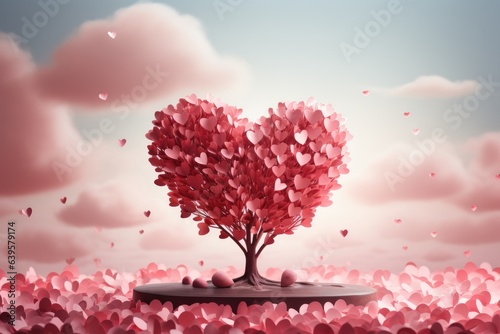 Pink heart shaped tree illustration with pink hues for Valentine day.