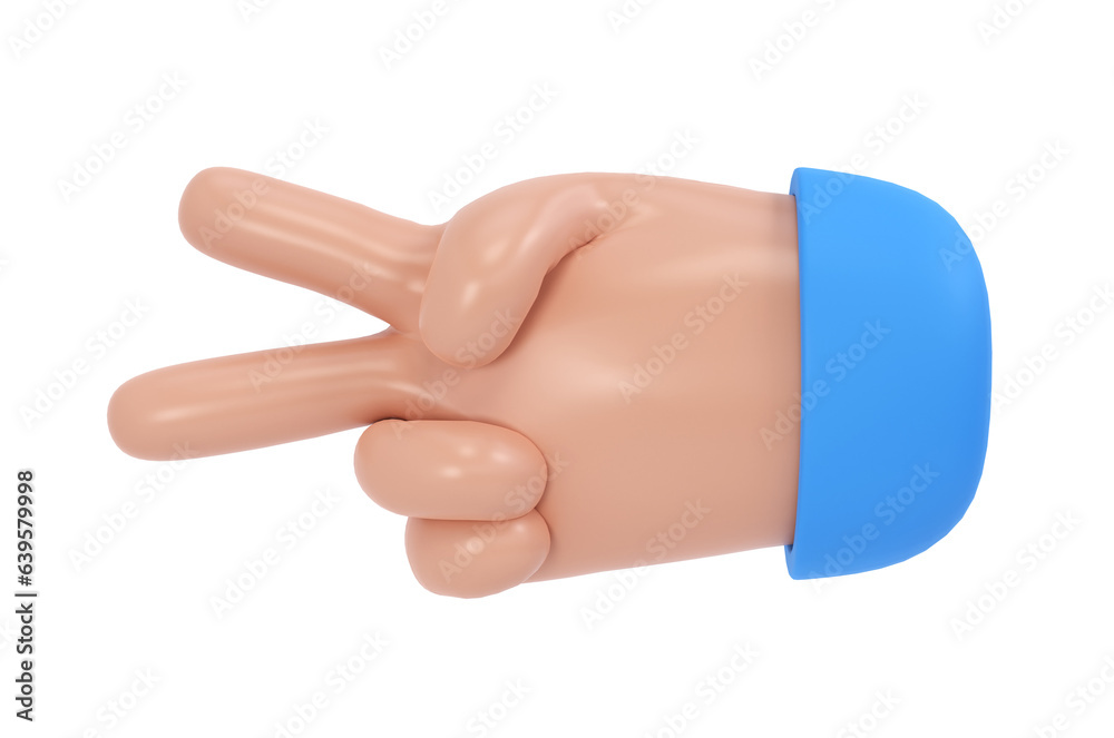 3d hand victory icon illustration. Two fingers social icon. Cartoon character hand gesture. Business success clip art isolated with clipping path