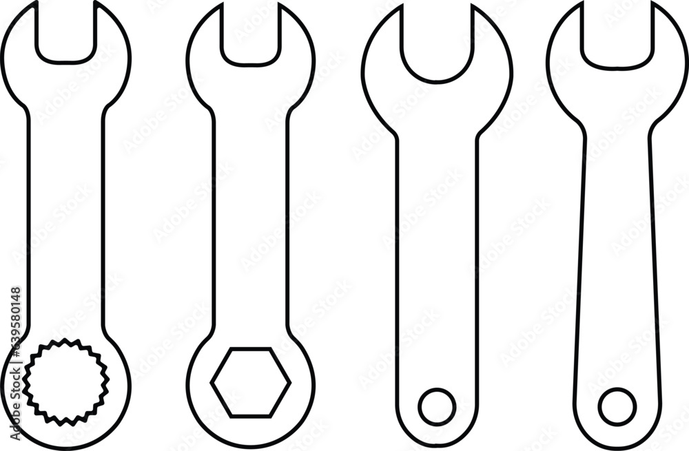 set of black line Wrench Icon in trendy flat style. Spanner symbol for your web site design, logo, app, UI. black Wrench icon, logo isolated on white background. set of black line Wrench Icon in trendy flat style. Spanner symbol for your web site design, logo, app, UI. black Wrench icon, logo isolated on white background.