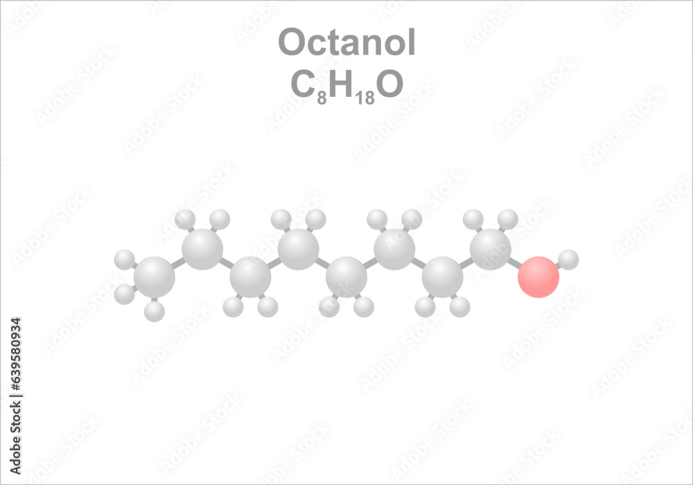 Octanol. Simplified scheme of the molecule. Occurs naturally in wild strawberries.