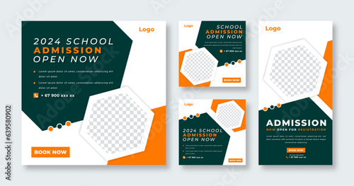 School Education Admission Social Media Post for Online Marketing Promotion Banner, Story and Web Internet Ads Flyer