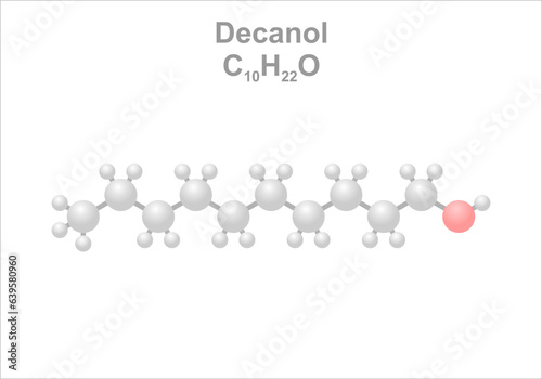Decanol. Simplified scheme of the molecule. Use for the production of lubricants and surfactants as well as plasticizers. 
