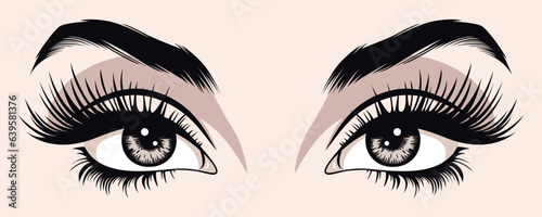 Vector Hand Drawn Woman s, Female Sexy Eyes, Perfectly Shaped Eyelashes, Eyebrows. Design Template for Business Visit Card, Logo, Advertising Mascara, Makeup, Cosmetics, Beauty Services, Salon