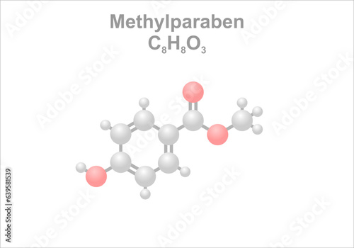 Methylparaben. Simplified scheme of the molecule. Component of bee pheromone. photo