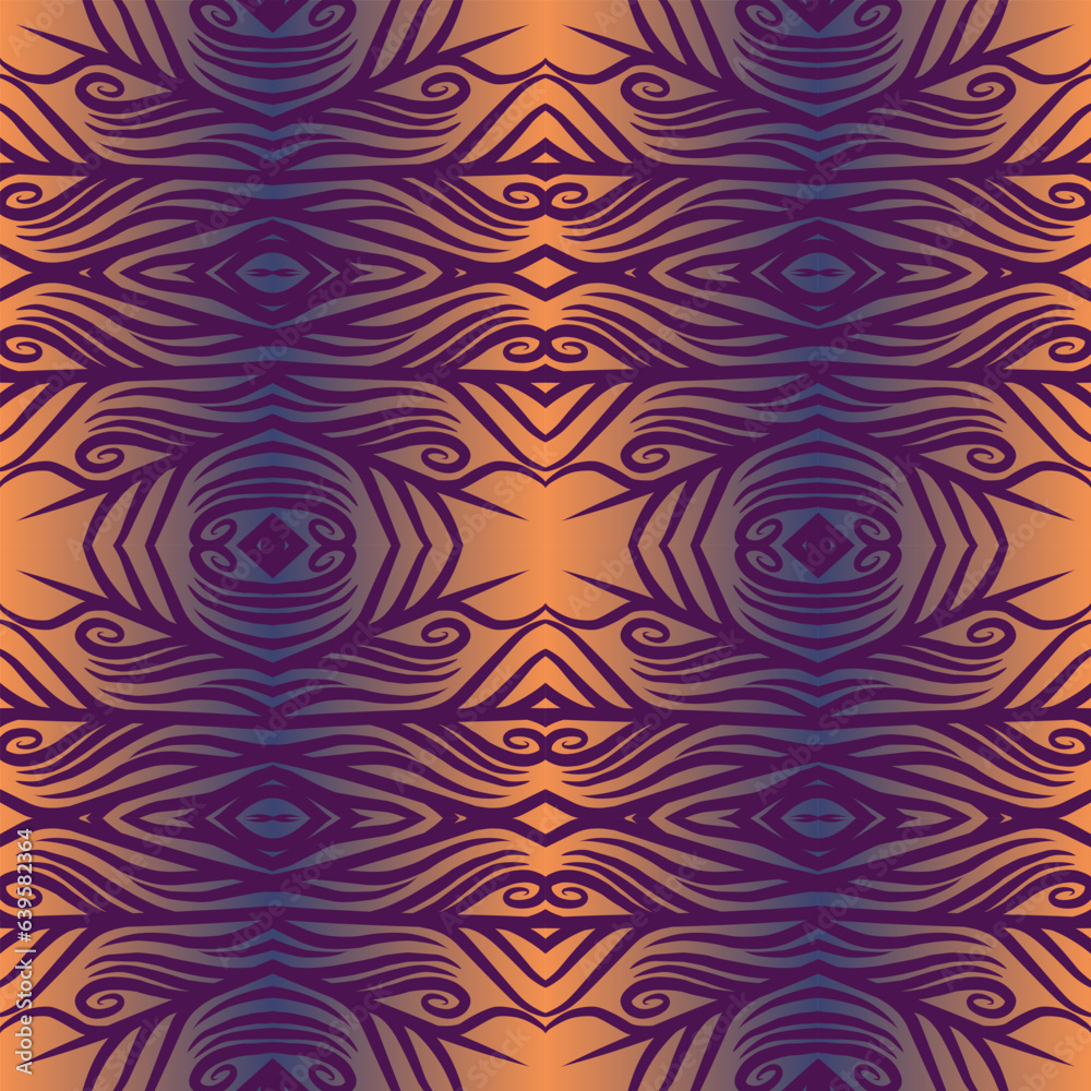 Seamless design vector Beauty flower line art batik ethnic dayak borneo pattern with colourful gradient Seamless design vector Beauty flower line art batik ethnic dayak borneo pattern with colourful gradient