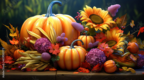 Cartoon illustration, autumn harvest, thanksgiving concept. Generative Ai