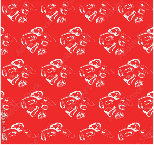 hand drawn slice beef seamless pattern on red background