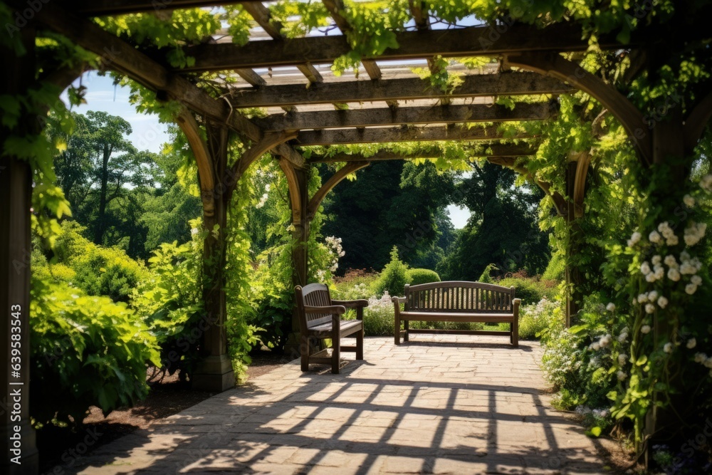 Beautiful and Serene Pergola Illustration. Generative AI. Beautiful and Serene Pergola Illustration. Generative AI.