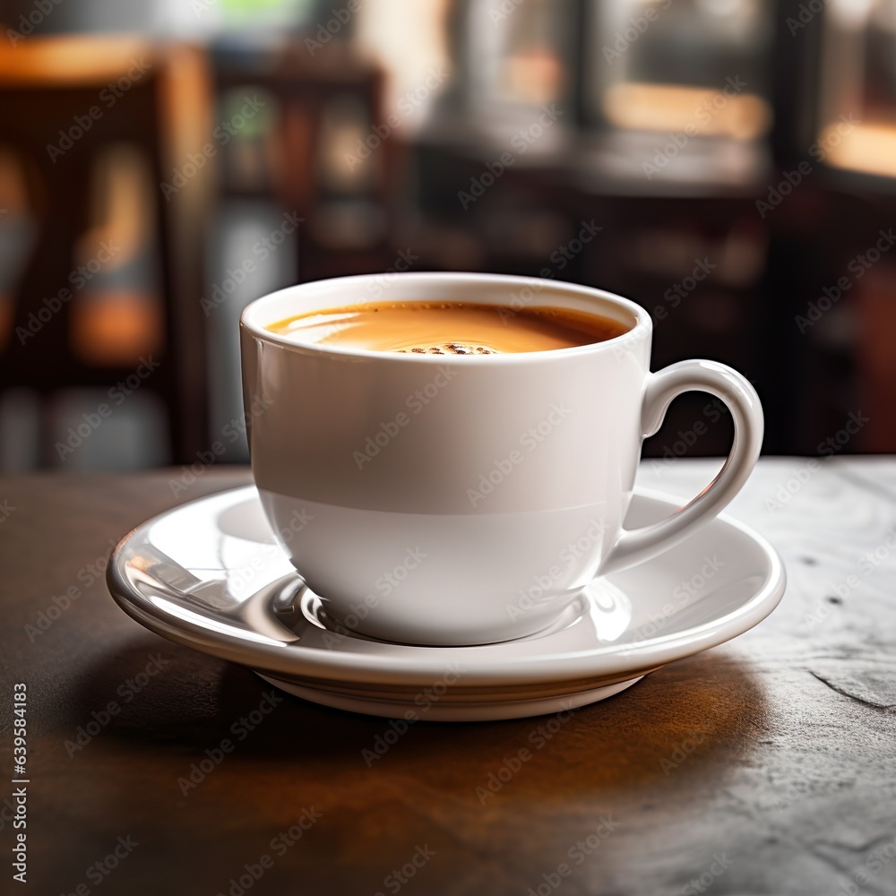 Fototapeta premium close-up of white coffee cup with white saucer 