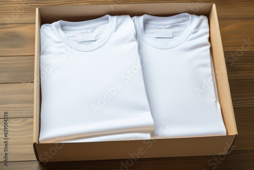Folded white t-shirts In the box. 