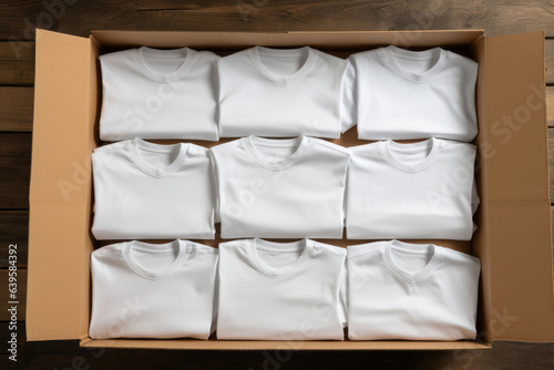 Folded white t-shirts In the box. 