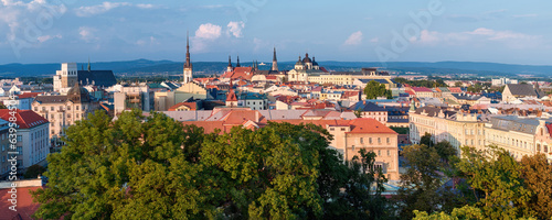 Panoramic, aerial view of the historical centre of Olomouc, ancient town and tourist spot in Central Moravia, Czech Republic. Medieval Monuments, UNESCO site.