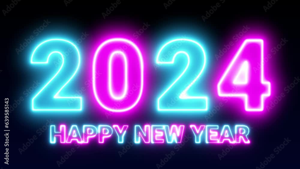 2024 happy new year 2024 animated text new year neon 2024 Stock Video