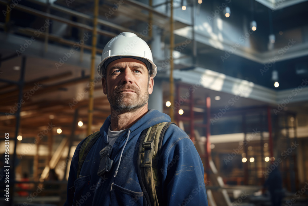 man worker in uniform and protective helmet builds go makes repairs man worker in uniform and protective helmet builds go makes repairs