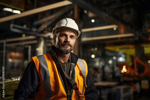 Portrait of man engineer worker in uniform and hardhat