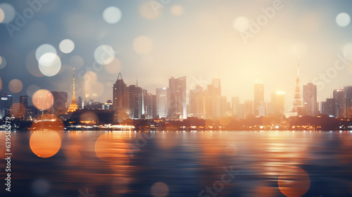 Blurred city background with bokeh effect. Generative Ai