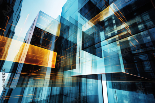 Abstract blue glass architecture in multiple exposures.