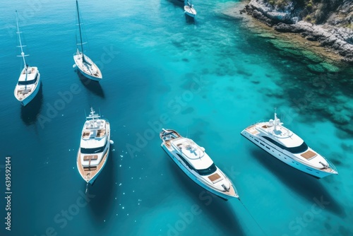 aerial view of beautiful yachts sailing in blue sea, AI Generated © dark_blade