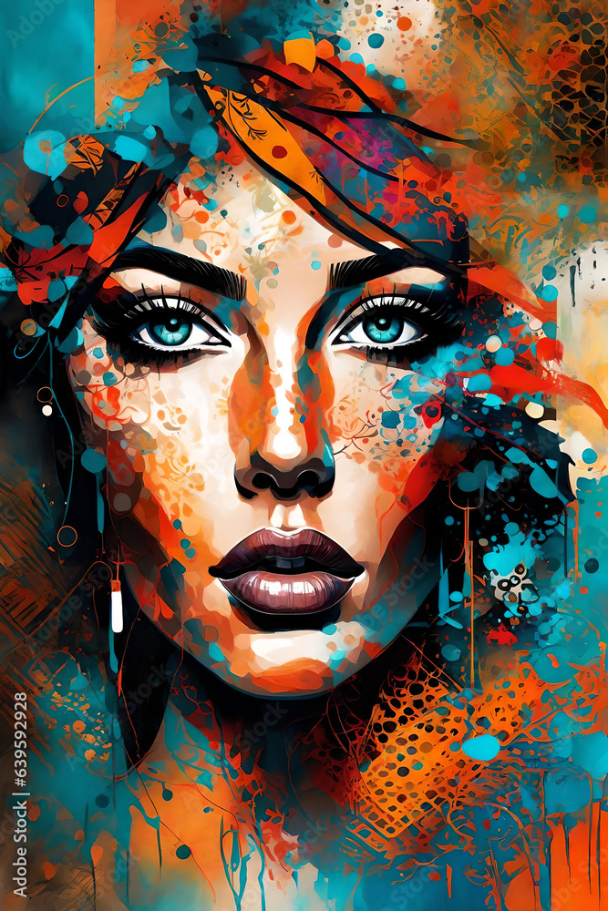 Woman face abstract painting. Geometric painting. Abstract painting. Abstract frame painting. Abstract frame painting. abstract digital art