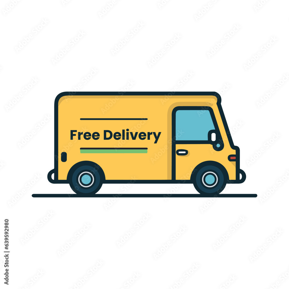 free delivery illustration with vehicle man cartoon style white background
