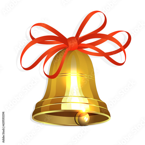 Glitter gold bell with a red bow.