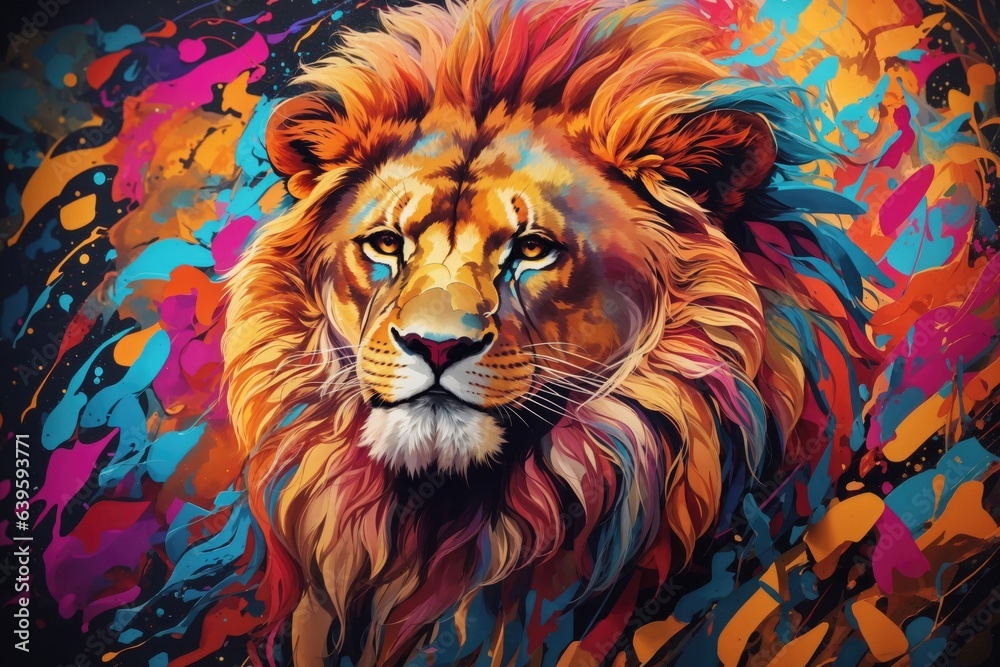 Beautiful Mighty Lion painted illustration